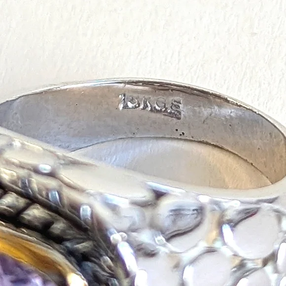 Vintage Cushion Cut Amethyst Silver-plated Ring Vine Frame Open Pebble Design - Picture 6 of 9